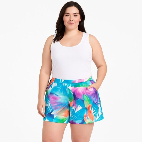 Women's Tropical Swim Shorts – Size 22 – SM by Cacique – Vibrant Leaf Print - Picture 1 of 14